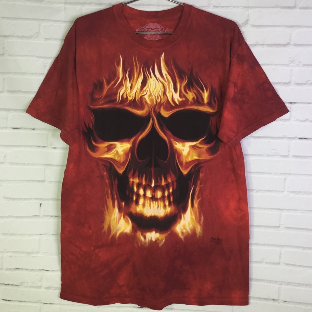 Skulbone Men’s Size L Fire Skull T-shirt Tie Dye